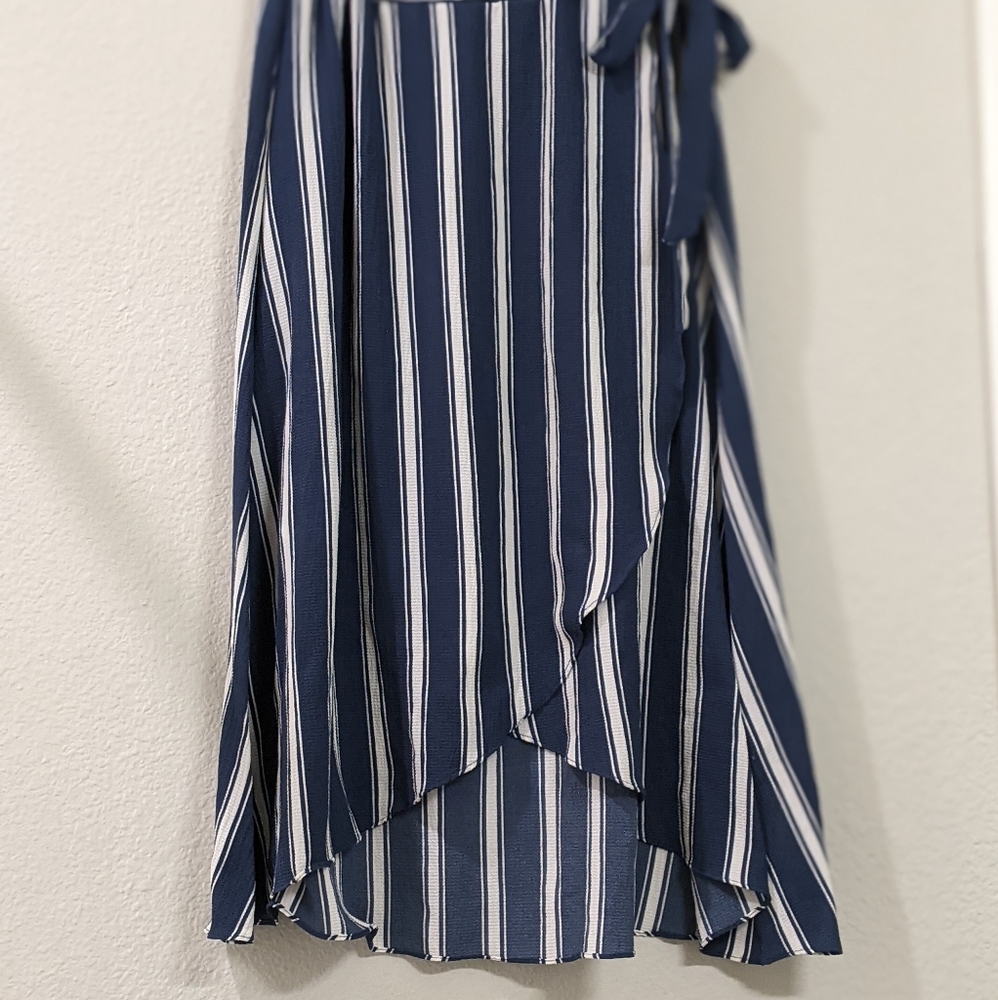 Green Envelope Stripe Wrap Assymetric Skirt Midi